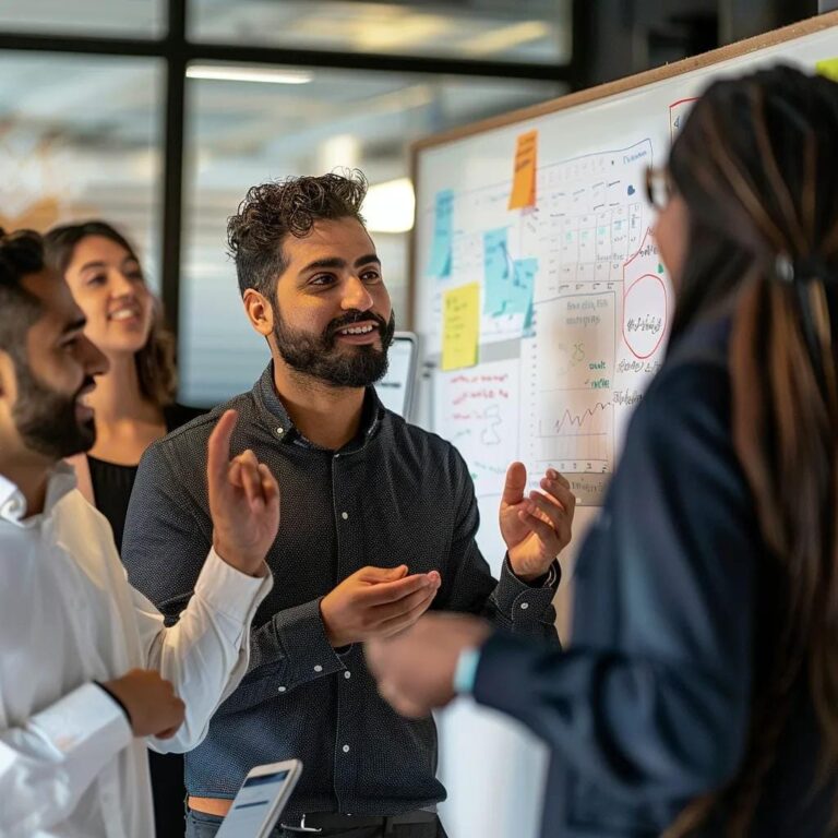 Sales professionals engaged in a collaborative training session, highlighting teamwork and modern training techniques