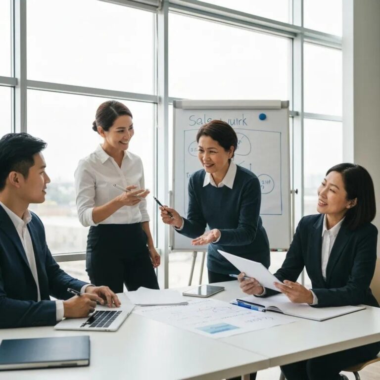 Small business sales team engaged in a training session, highlighting collaboration and learning