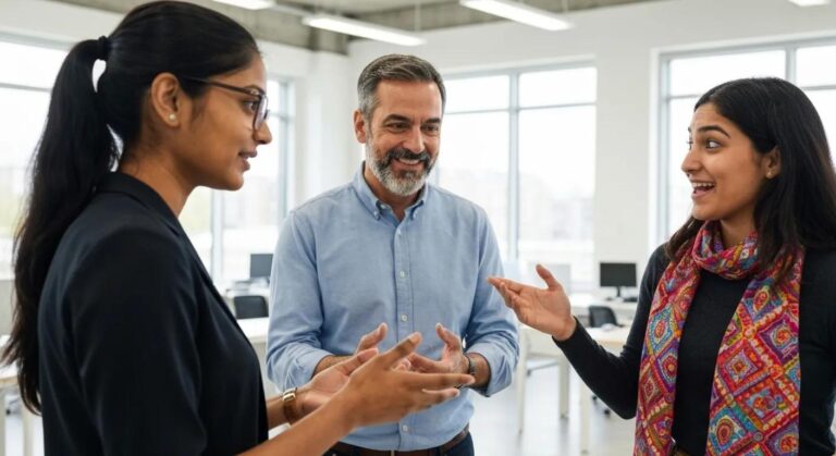 Small business team collaborating on effective sales communication strategies