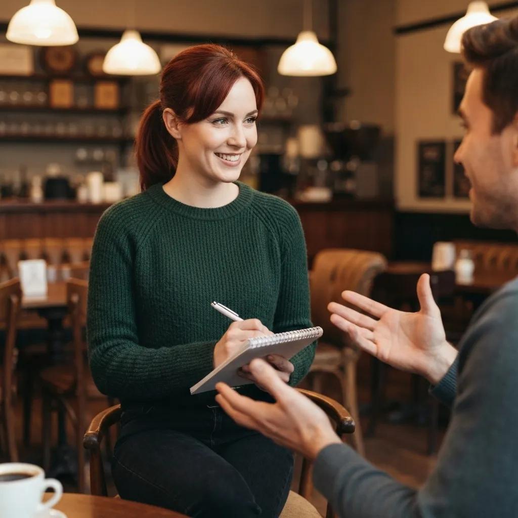Salesperson practicing active listening with a customer in a cozy café