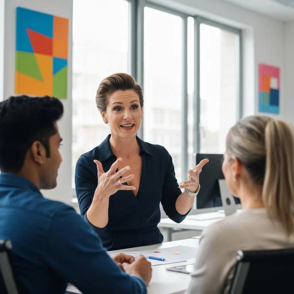 Small business leader communicating effectively with their team in a collaborative workspace