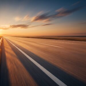 An open highway stretches toward a sunset with motion blur, a visual metaphor for accelerating a sales cycle.