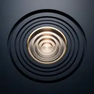 Concentric machined rings with the inner rings finished and the outer rings still unworked