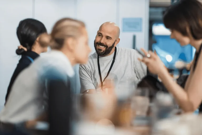 Business professionals networking in an office